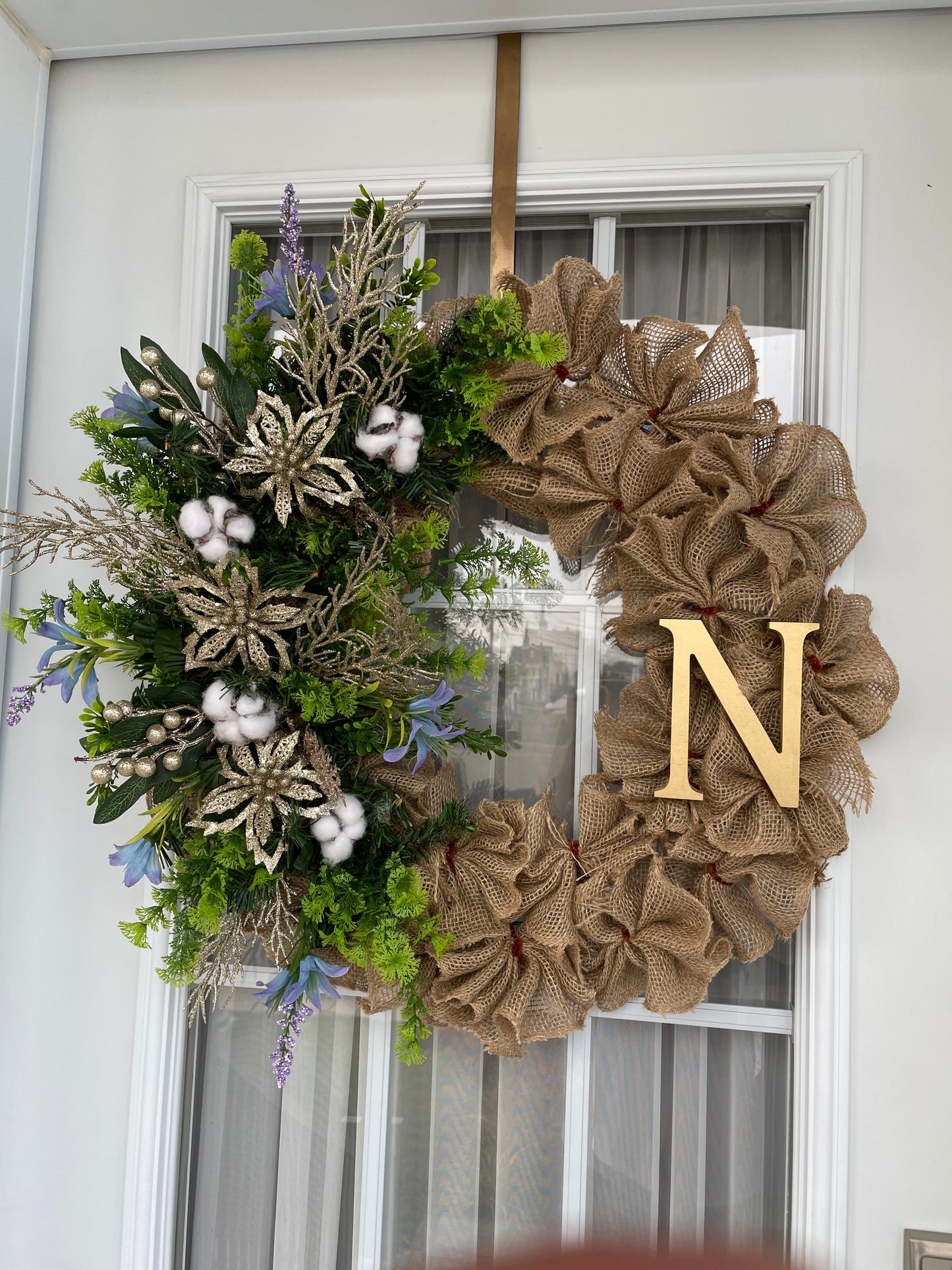 Couronne Jute naturelle avec " N " Or