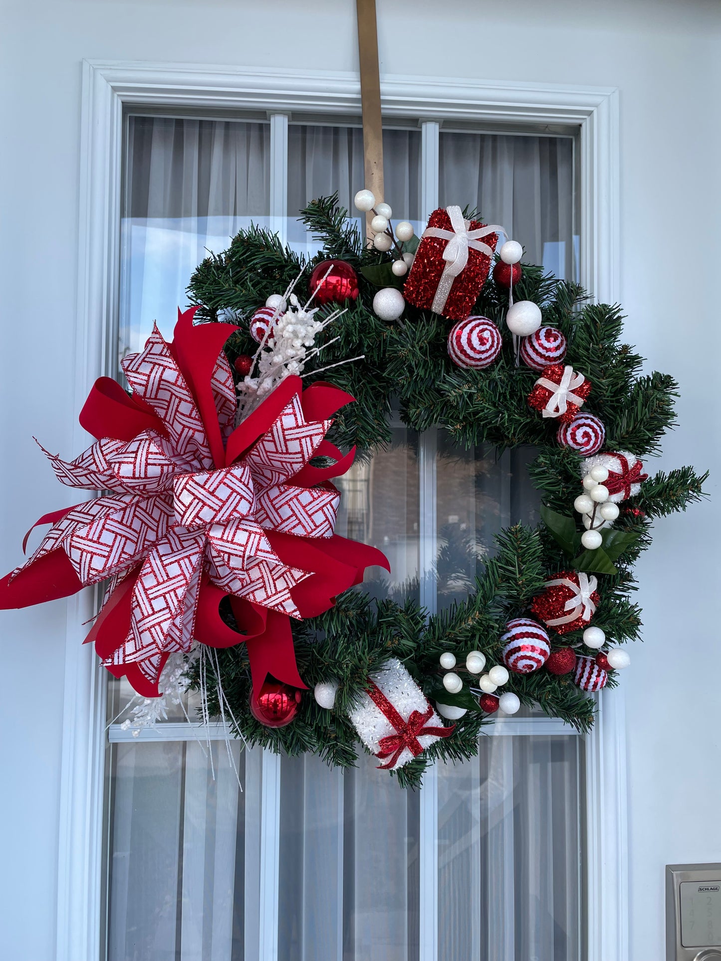 Couronne de Noel Boucle rouge & blanche