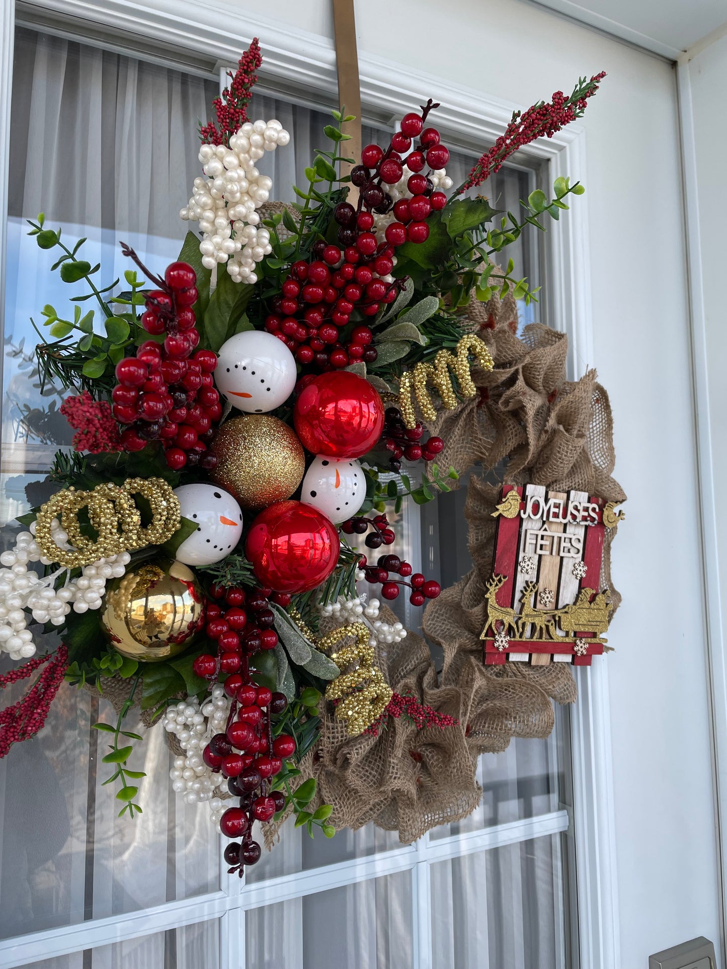Couronne de Noel avec Jute & traineaux