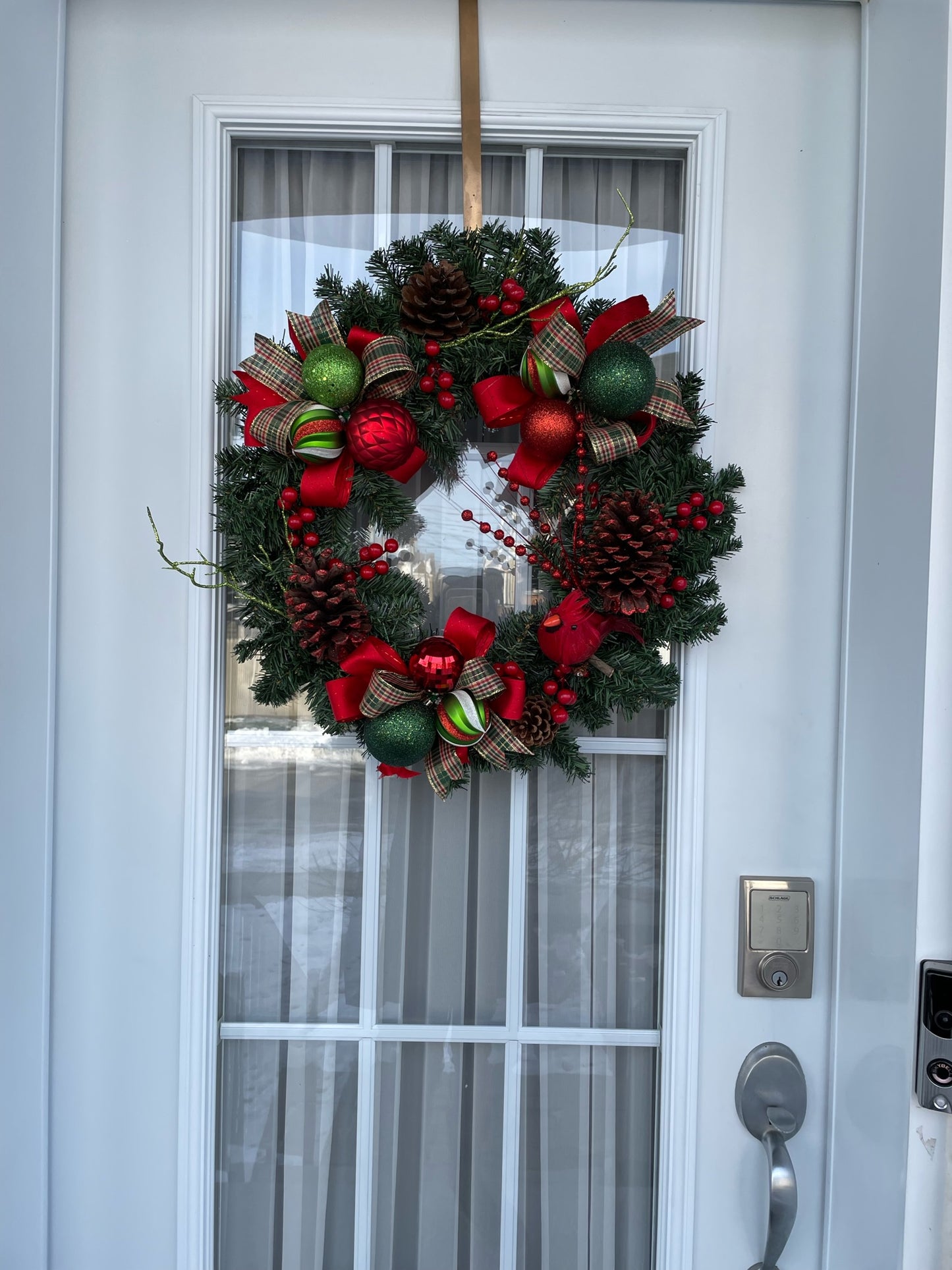 Couronne Noël " Le Cardinal dans la forêt de Noël "