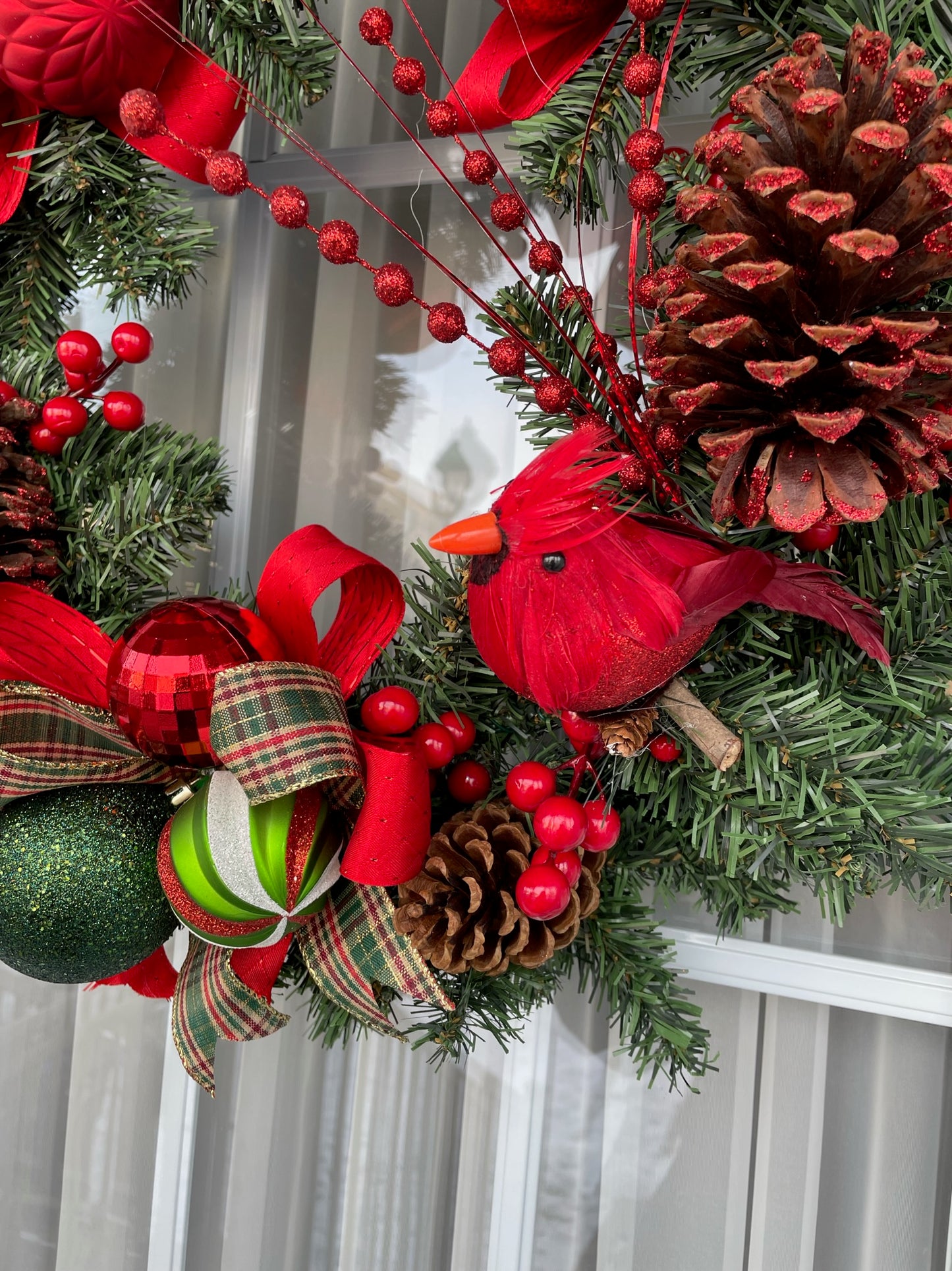 Couronne Noël " Le Cardinal dans la forêt de Noël "