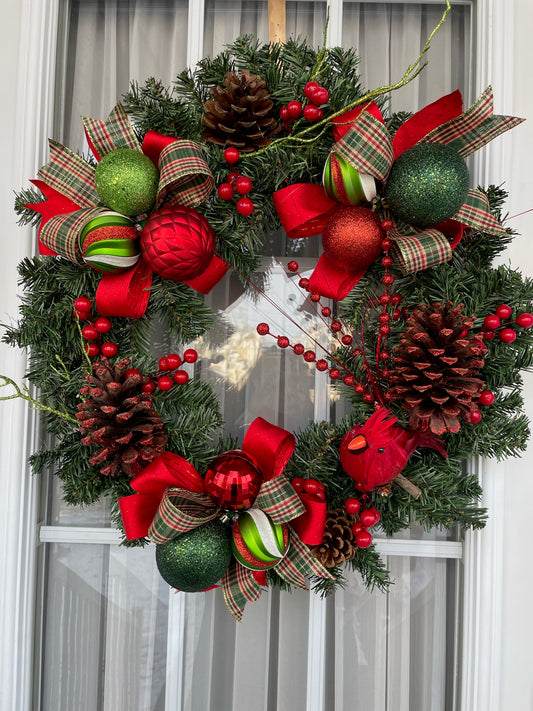 Couronne Noël " Le Cardinal dans la forêt de Noël "