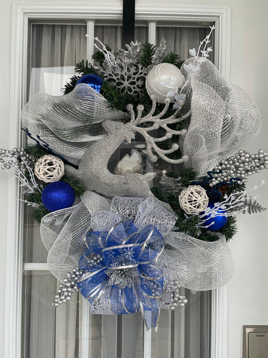Couronne de Noël Boucles bleu et Cerfs