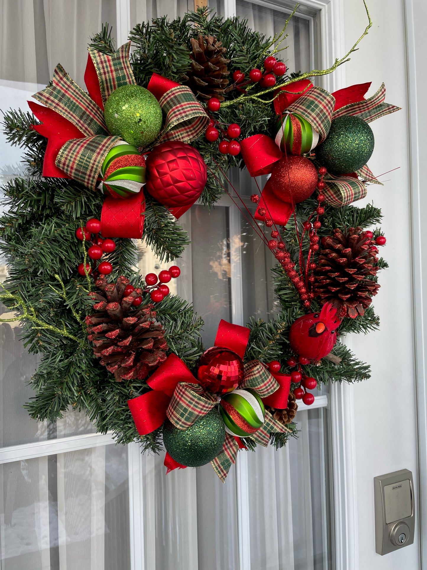 Couronne Noël " Le Cardinal dans la forêt de Noël "